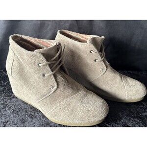 Toms Boots Womens 8 Ankle Bootie Brown Round Toe Casual Lace Up Wedge Heels